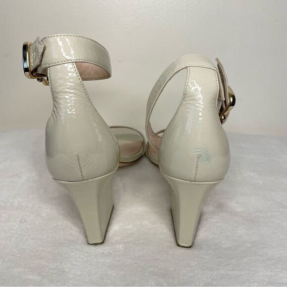 Kate Spade Sandals Susane Crinkle Patent Leather Strap Heels Cream Bone Size 8.5 - Picture 5 of 16